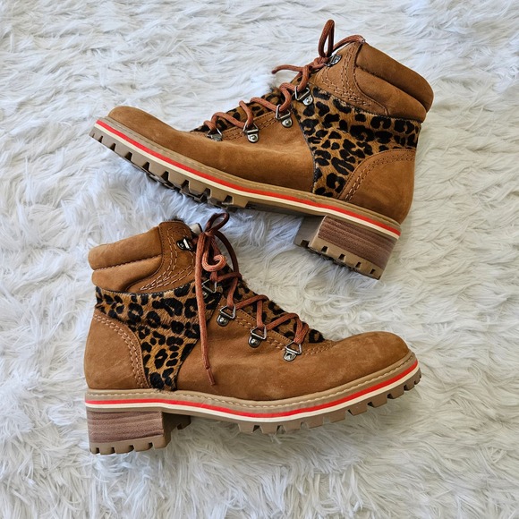 Schutz Sz 9.5 Keida Leopard Print Calf Hair Edgy Lace Up Combat Style Boots - Picture 3 of 10